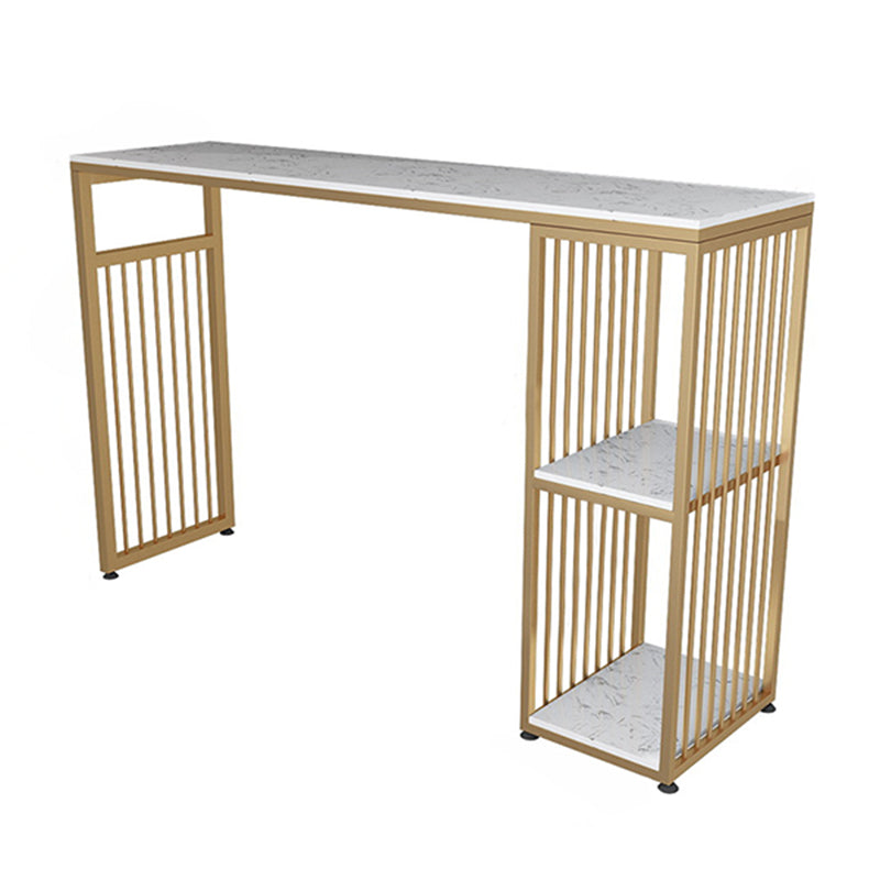 Rectangle Indoor Patio Counter Table Double Pedestal Contemporary Marble Counter Table Gold Without Chairs Clearhalo 'Bar Furniture' 'Bar Tables' 'bar_tables' 'furn' 'furn_bar_tables' 'Furniture' 'Kitchen & Dining Furniture' 5445270