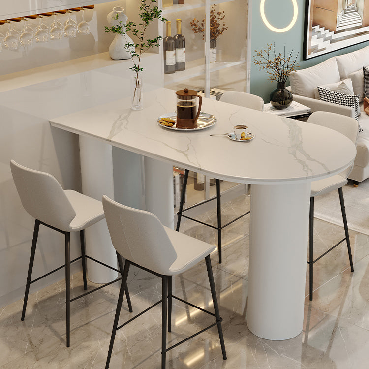 White Stone Top Counter-height Pub Table Contemporary Legs Bar Dining Table 55.1"L x 21.7"W x 39.4"H White Without Chairs Clearhalo 'Bar Furniture' 'Bar Tables' 'bar_tables' 'furn' 'furn_bar_tables' 'Furniture' 'Kitchen & Dining Furniture' 5445305