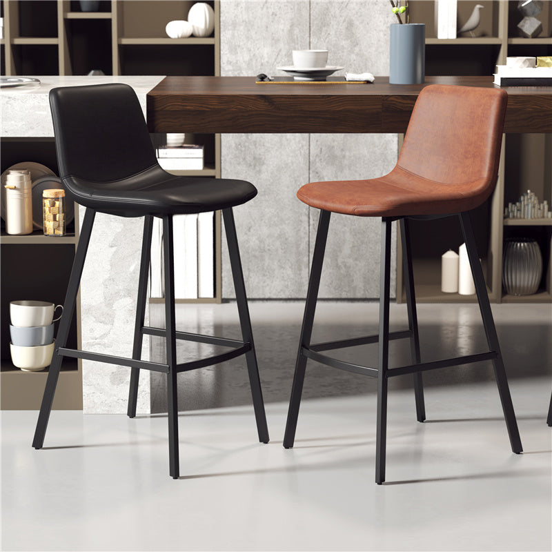 Taburete de bar sin brazos con respaldo Glam, taburete de bar de cocina de hierro con cojín de cuero y pedal