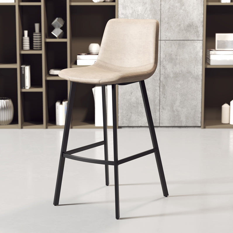 Taburete de bar sin brazos con respaldo Glam, taburete de bar de cocina de hierro con cojín de cuero y pedal