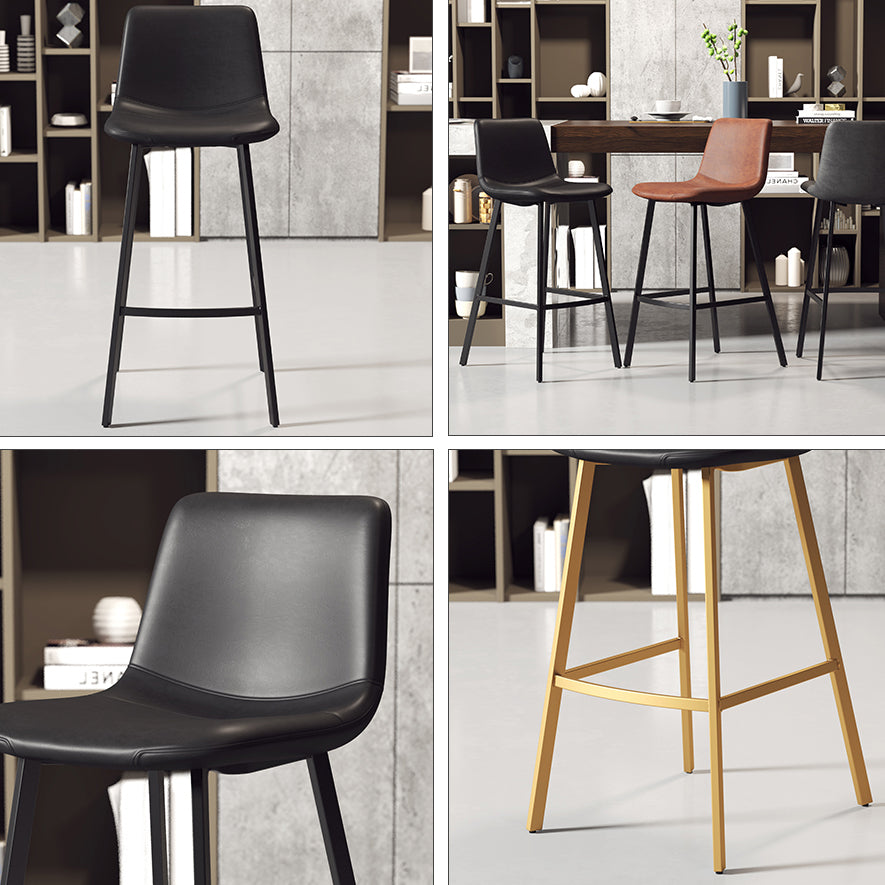 Taburete de bar sin brazos con respaldo Glam, taburete de bar de cocina de hierro con cojín de cuero y pedal