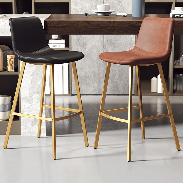 Taburete de bar sin brazos con respaldo Glam, taburete de bar de cocina de hierro con cojín de cuero y pedal