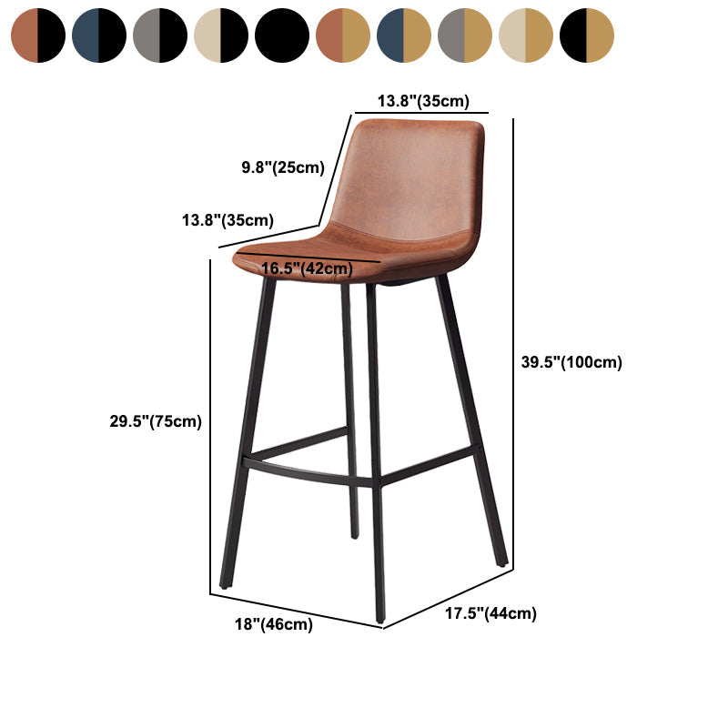 Taburete de bar sin brazos con respaldo Glam, taburete de bar de cocina de hierro con cojín de cuero y pedal