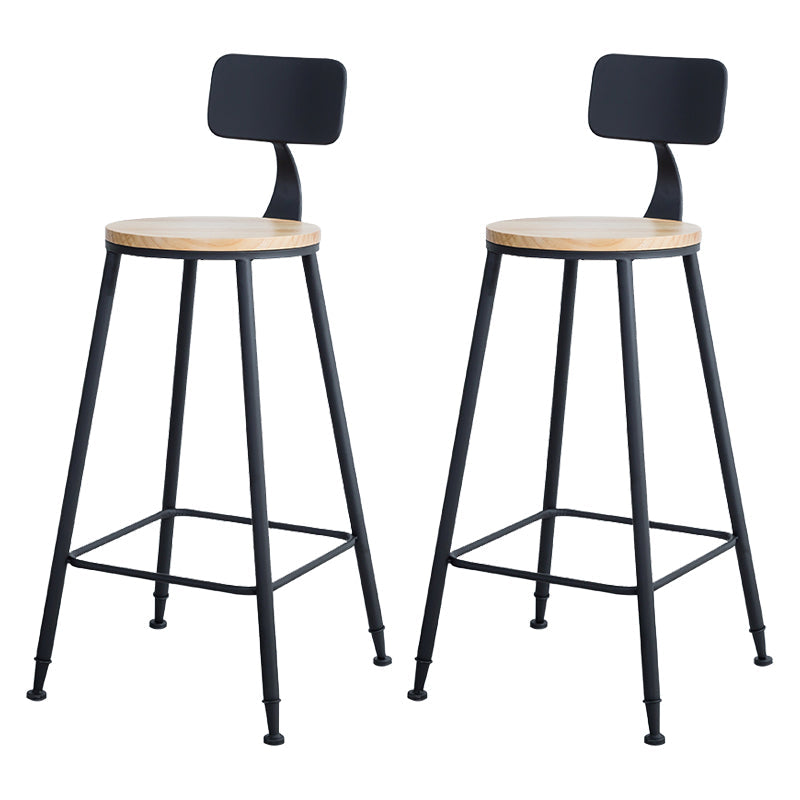 Industrial Round Counter Chair Wood and Metal Bar and Counter Stool with Footrest