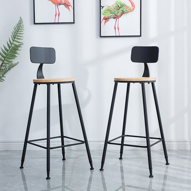 Industrial Round Counter Chair Wood and Metal Bar and Counter Stool with Footrest