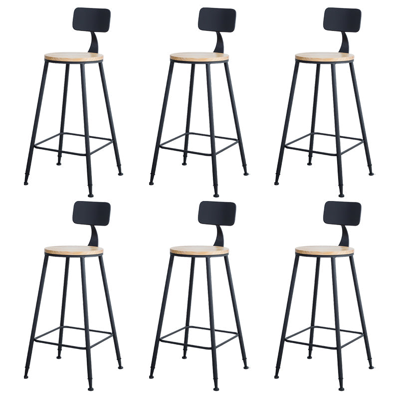 Industrial Round Counter Chair Wood and Metal Bar and Counter Stool with Footrest