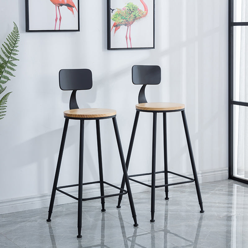 Industrial Round Counter Chair Wood and Metal Bar and Counter Stool with Footrest