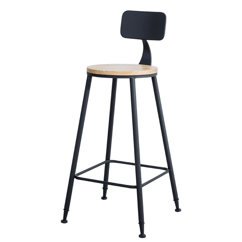 Industrial Round Counter Chair Wood and Metal Bar and Counter Stool with Footrest