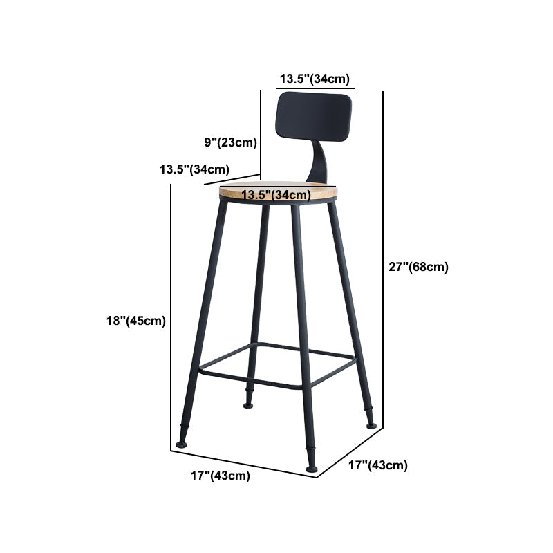 Industrial Round Counter Chair Wood and Metal Bar and Counter Stool with Footrest