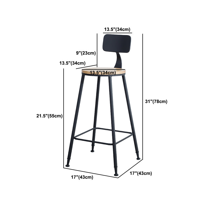 Industrial Round Counter Chair Wood and Metal Bar and Counter Stool with Footrest