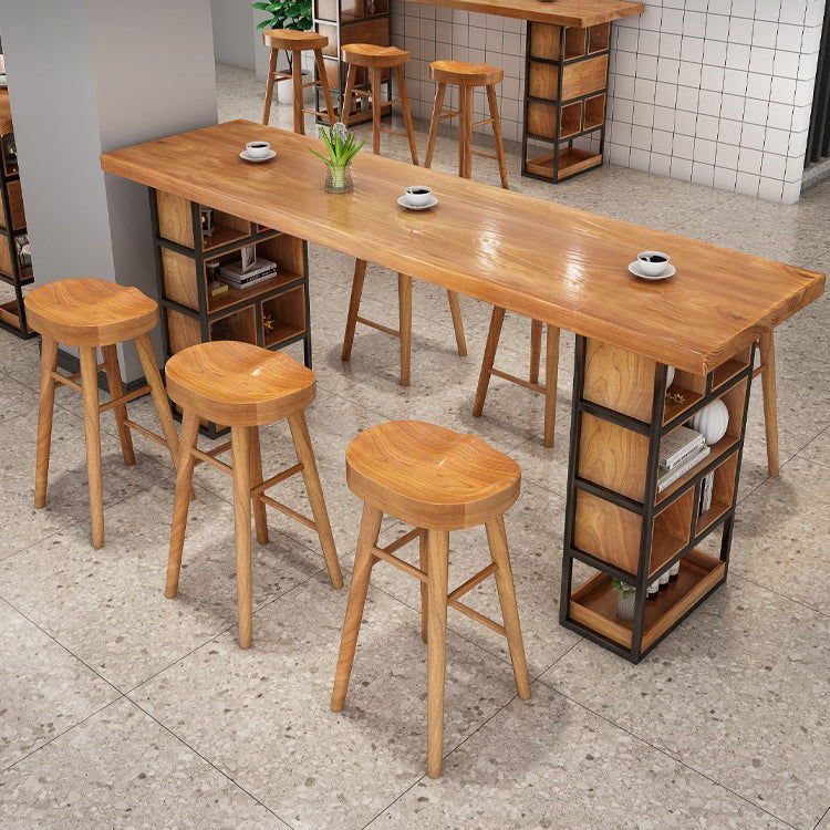 Ensemble de Table de Bar moderne 1/4 pièces, Table de comptoir rectangulaire en bois de pin avec tabourets sans dossier