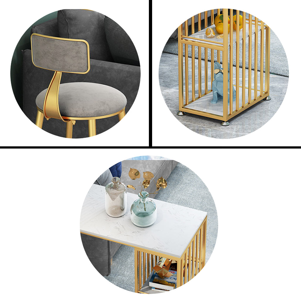 1/2/3 Pieces Glam Iron Bar Table Set Rectangle White Faux Marble Top Bistro Set with Shelf Clearhalo 'Bar Furniture' 'furn' 'furn_home_bar_bar_sets' 'Furniture' 'Home Bars & Bar Sets' 'home_bar_bar_sets' 'Kitchen & Dining Furniture' 5446172