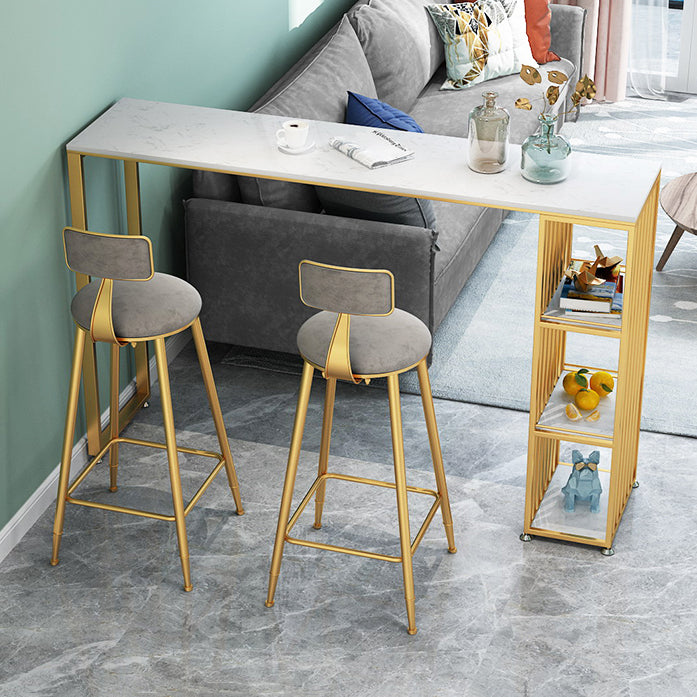 1/2/3 Pieces Glam Iron Bar Table Set Rectangle White Faux Marble Top Bistro Set with Shelf Clearhalo 'Bar Furniture' 'furn' 'furn_home_bar_bar_sets' 'Furniture' 'Home Bars & Bar Sets' 'home_bar_bar_sets' 'Kitchen & Dining Furniture' 5446175