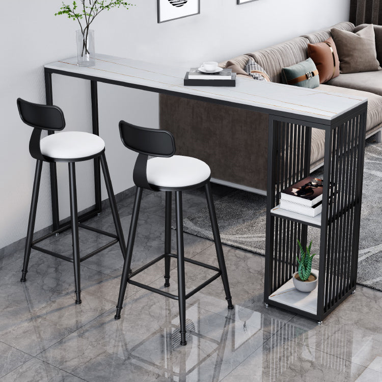 Modern 1/3 Pieces Bar Table Set Rectangle Stone Table with High Stools 3 Pieces: White Table, 2 White Chairs Clearhalo 'Bar Furniture' 'furn' 'furn_home_bar_bar_sets' 'Furniture' 'Home Bars & Bar Sets' 'home_bar_bar_sets' 'Kitchen & Dining Furniture' 5446200