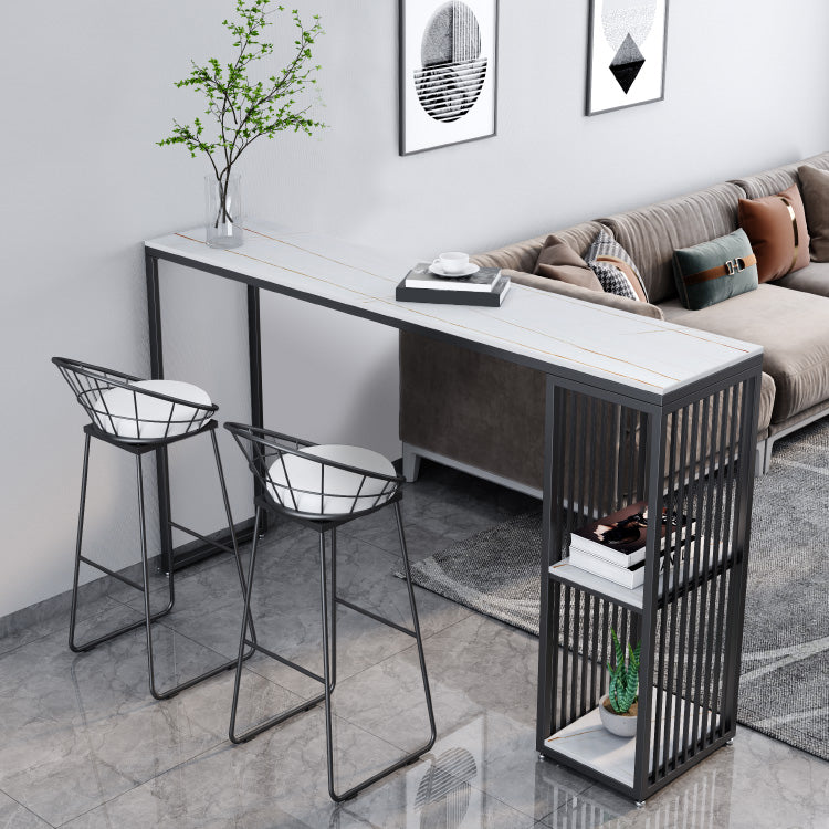 Modern 1/3 Pieces Bar Table Set Rectangle Stone Table with High Stools 3 Pieces: White Table, 2 Black Chairs Clearhalo 'Bar Furniture' 'furn' 'furn_home_bar_bar_sets' 'Furniture' 'Home Bars & Bar Sets' 'home_bar_bar_sets' 'Kitchen & Dining Furniture' 5446201