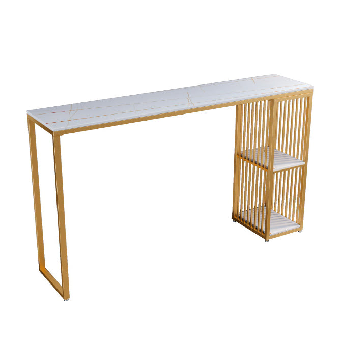 Modern 1/3 Pieces Bar Table Set Rectangle Stone Table with High Stools Gold 71"L x 16"W Clearhalo 'Bar Furniture' 'furn' 'furn_home_bar_bar_sets' 'Furniture' 'Home Bars & Bar Sets' 'home_bar_bar_sets' 'Kitchen & Dining Furniture' 5446209