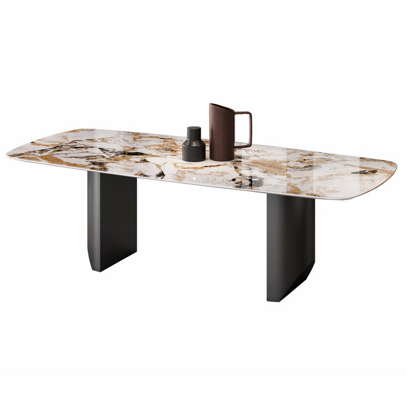 Contemporary Sintered Stone Table Rectangle Table Set 1/3/4/5 Pieces Dining Set Gold 79"L x 39"W Clearhalo 'Dining Room Sets' 'Dining Tables & Seating' 'dining_room_set' 'furn' 'furn_dining_room_set' 'Furniture' 'Kitchen & Dining Furniture' 5446263