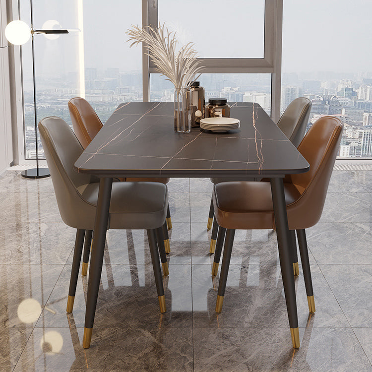 Modern Rectangle Dining Table Set 1/2/5/7 Pieces Stone Top Dinette Set 5 Pieces: Table, 2 Grey and 2 Brown Chairs Clearhalo 'Dining Room Sets' 'Dining Tables & Seating' 'dining_room_set' 'furn' 'furn_dining_room_set' 'Furniture' 'Kitchen & Dining Furniture' 5446290