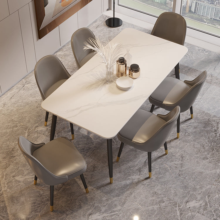 Modern Rectangle Dining Table Set 1/2/5/7 Pieces Stone Top Dinette Set 7 Pieces: White Table, 6 Grey Chairs Clearhalo 'Dining Room Sets' 'Dining Tables & Seating' 'dining_room_set' 'furn' 'furn_dining_room_set' 'Furniture' 'Kitchen & Dining Furniture' 5446292