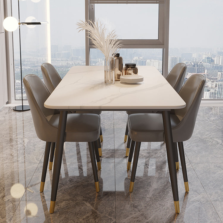 Modern Rectangle Dining Table Set 1/2/5/7 Pieces Stone Top Dinette Set 5 Pieces: White Table, 4 Grey Chairs Clearhalo 'Dining Room Sets' 'Dining Tables & Seating' 'dining_room_set' 'furn' 'furn_dining_room_set' 'Furniture' 'Kitchen & Dining Furniture' 5446294