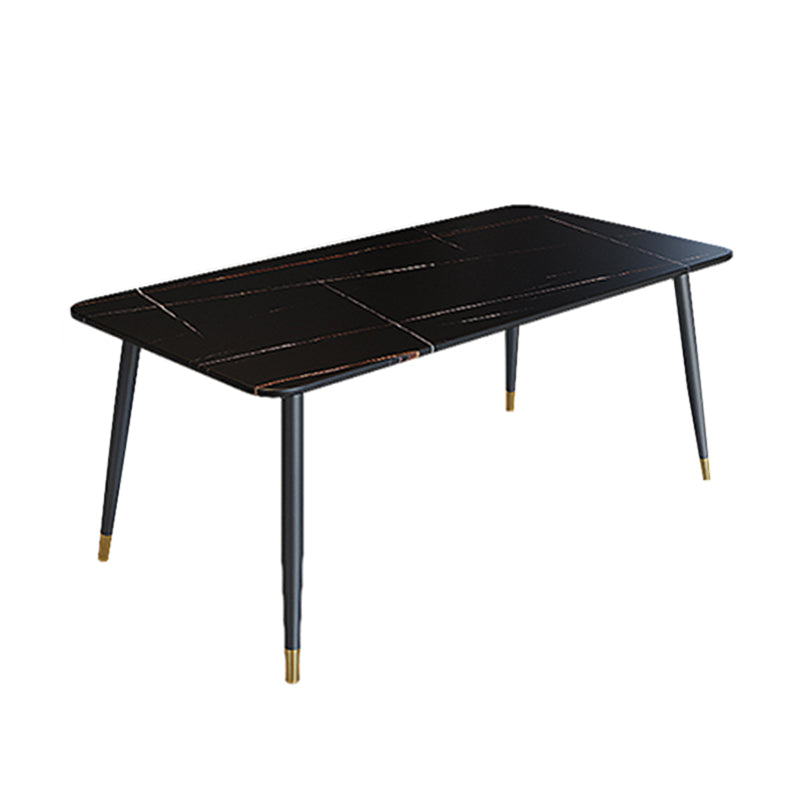 Modern Rectangle Dining Table Set 1/2/5/7 Pieces Stone Top Dinette Set Black 70.9"L x 35.4"W Clearhalo 'Dining Room Sets' 'Dining Tables & Seating' 'dining_room_set' 'furn' 'furn_dining_room_set' 'Furniture' 'Kitchen & Dining Furniture' 5446295