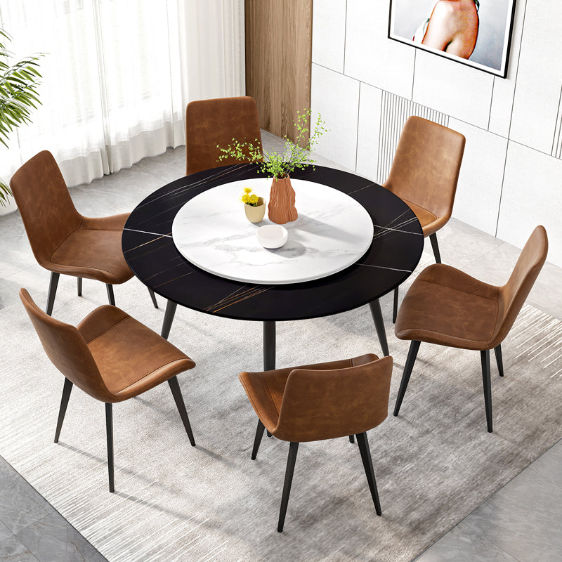 Modern Restaurant Table and Chair Set 1/4/5/7 Pieces Round Dining Table Set 7 Pieces: Black Table, 6 Chairs Clearhalo 'Dining Room Sets' 'Dining Tables & Seating' 'dining_room_set' 'furn' 'furn_dining_room_set' 'Furniture' 'Kitchen & Dining Furniture' 5446324