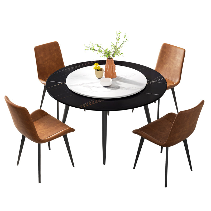 Modern Restaurant Table and Chair Set 1/4/5/7 Pieces Round Dining Table Set 5 Pieces: Table, 4 Brown Chairs Clearhalo 'Dining Room Sets' 'Dining Tables & Seating' 'dining_room_set' 'furn' 'furn_dining_room_set' 'Furniture' 'Kitchen & Dining Furniture' 5446325