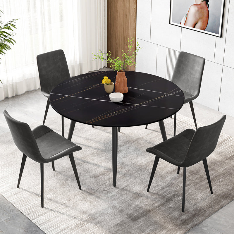 Modern Restaurant Table and Chair Set 1/4/5/7 Pieces Round Dining Table Set 5 Pieces: Table, 4 Grey Chairs Clearhalo 'Dining Room Sets' 'Dining Tables & Seating' 'dining_room_set' 'furn' 'furn_dining_room_set' 'Furniture' 'Kitchen & Dining Furniture' 5446331