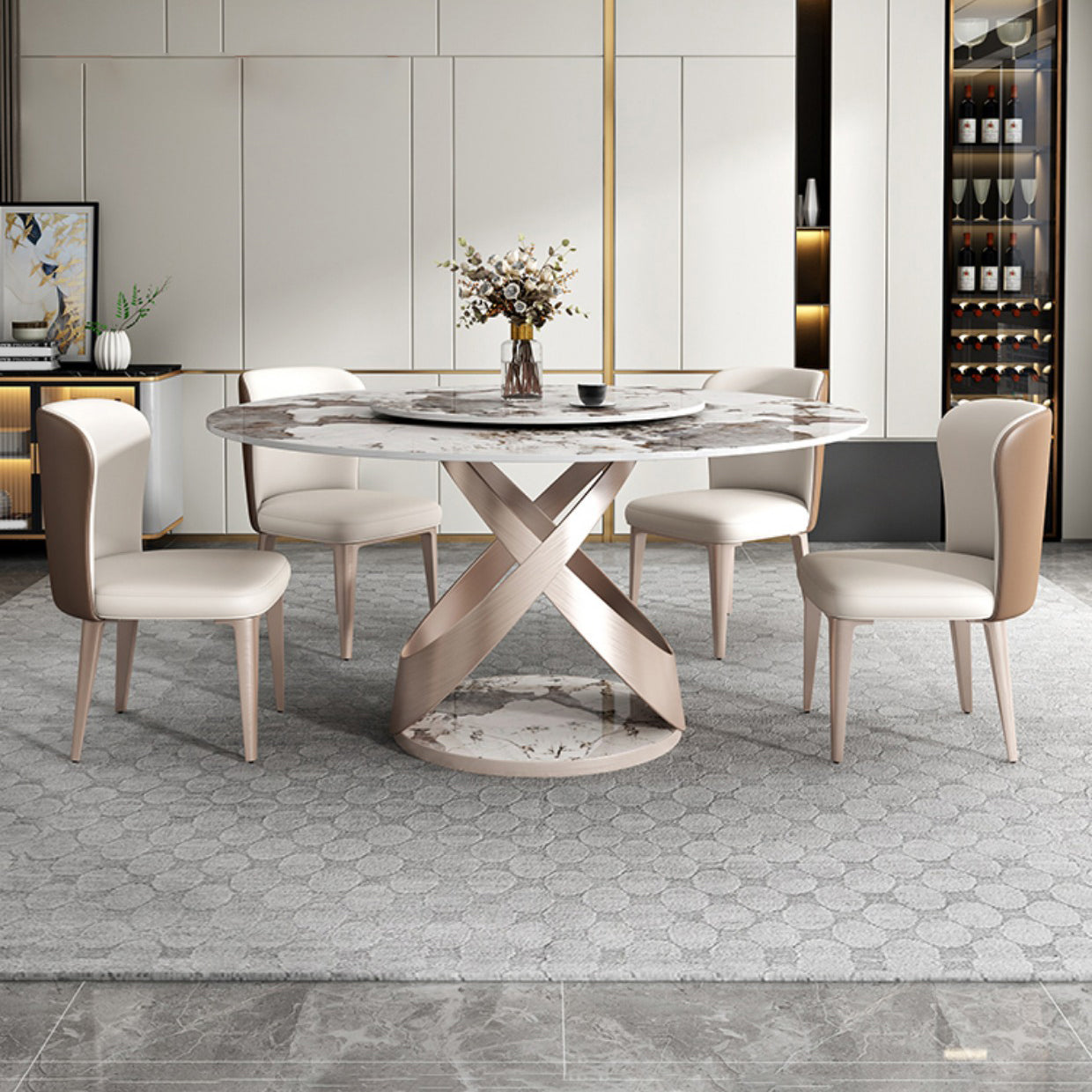 Glam Dining Table Set 1/4/5/7 Pieces Stone Dining Furniture with Chairs Clearhalo 'Dining Room Sets' 'Dining Tables & Seating' 'dining_room_set' 'furn' 'furn_dining_room_set' 'Furniture' 'Kitchen & Dining Furniture' 5446352