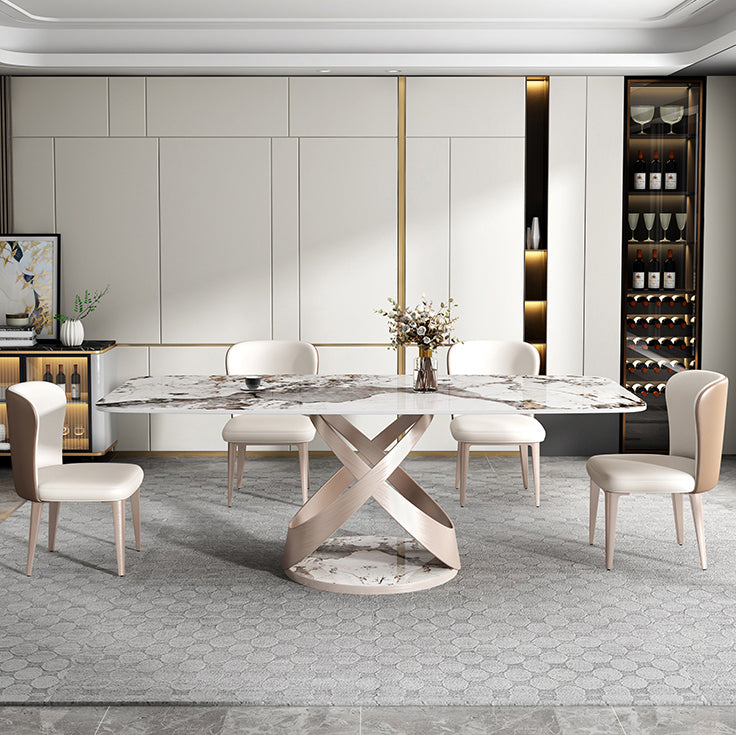 Glam Dining Table Set 1/4/5/7 Pieces Stone Dining Furniture with Chairs Clearhalo 'Dining Room Sets' 'Dining Tables & Seating' 'dining_room_set' 'furn' 'furn_dining_room_set' 'Furniture' 'Kitchen & Dining Furniture' 5446353