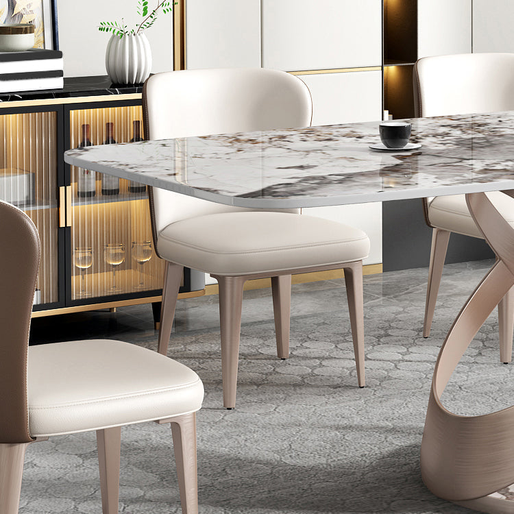 Glam Dining Table Set 1/4/5/7 Pieces Stone Dining Furniture with Chairs Clearhalo 'Dining Room Sets' 'Dining Tables & Seating' 'dining_room_set' 'furn' 'furn_dining_room_set' 'Furniture' 'Kitchen & Dining Furniture' 5446356