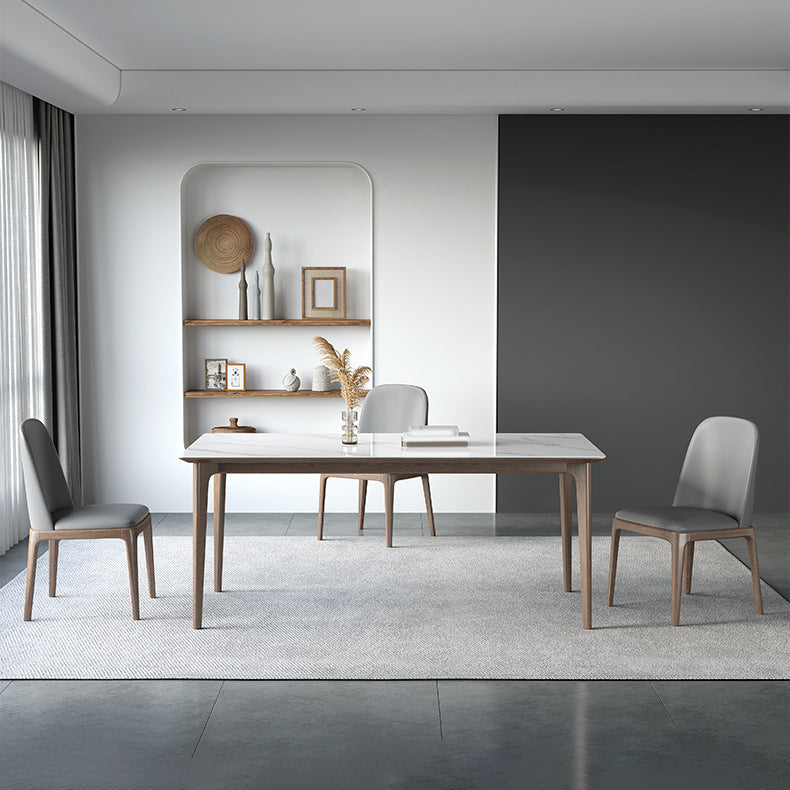 Modern Sintered Stone Top Dining Set Rectangle 1/2/3/4/5/7 Pieces Wooden Table Set