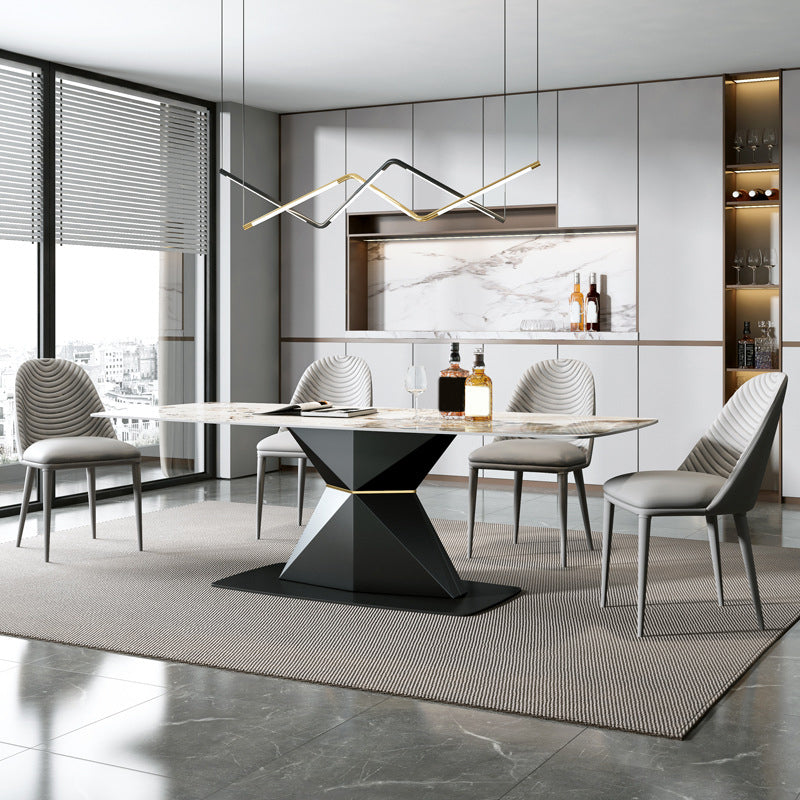 Modern Sintered Stone Top Dining Set Rectangle 1/2/5/7 Pieces Dinette Table Set Clearhalo 'Dining Room Sets' 'Dining Tables & Seating' 'dining_room_set' 'furn' 'furn_dining_room_set' 'Furniture' 'Kitchen & Dining Furniture' 5446387