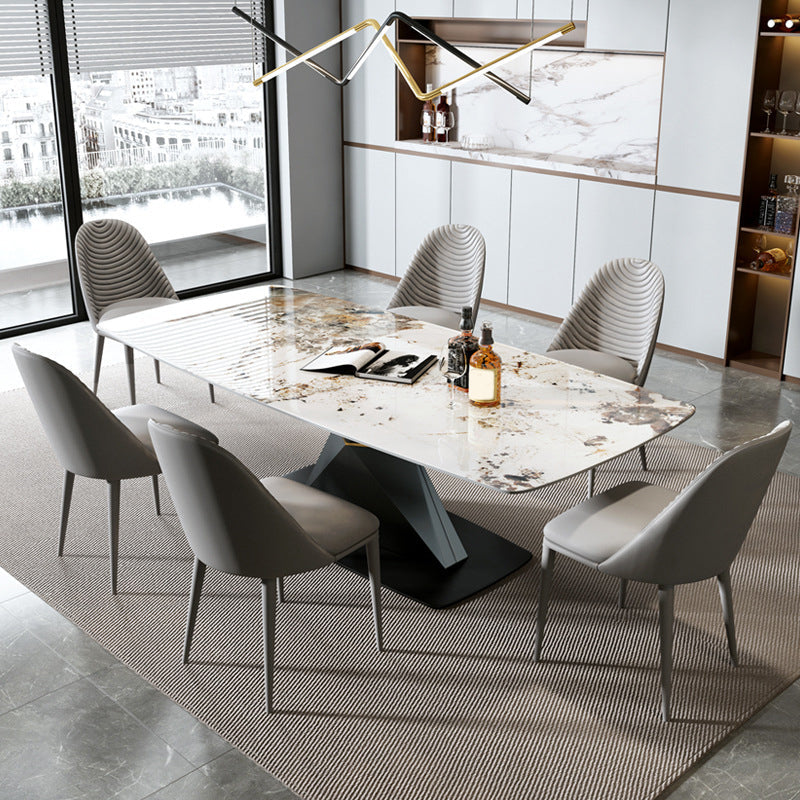 Modern Sintered Stone Top Dining Set Rectangle 1/2/5/7 Pieces Dinette Table Set Clearhalo 'Dining Room Sets' 'Dining Tables & Seating' 'dining_room_set' 'furn' 'furn_dining_room_set' 'Furniture' 'Kitchen & Dining Furniture' 5446389