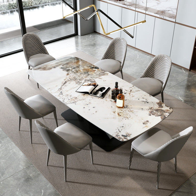 Modern Sintered Stone Top Dining Set Rectangle 1/2/5/7 Pieces Dinette Table Set 7 Pieces: Table, 6 Chairs Clearhalo 'Dining Room Sets' 'Dining Tables & Seating' 'dining_room_set' 'furn' 'furn_dining_room_set' 'Furniture' 'Kitchen & Dining Furniture' 5446391