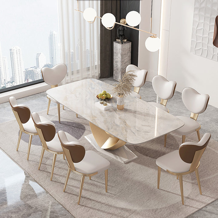 Luxury Sintered Stone Top Dining Set Rectangle 1/4/5/7/9 Pieces Dinette Table Set 9 Pieces: Table, 8 Chairs Clearhalo 'Dining Room Sets' 'Dining Tables & Seating' 'dining_room_set' 'furn' 'furn_dining_room_set' 'Furniture' 'Kitchen & Dining Furniture' 5446420
