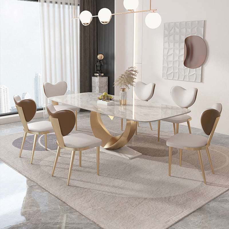 Luxury Sintered Stone Top Dining Set Rectangle 1/4/5/7/9 Pieces Dinette Table Set 7 Pieces: Table, 6 Chairs Clearhalo 'Dining Room Sets' 'Dining Tables & Seating' 'dining_room_set' 'furn' 'furn_dining_room_set' 'Furniture' 'Kitchen & Dining Furniture' 5446421
