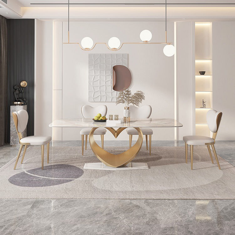 Luxury Sintered Stone Top Dining Set Rectangle 1/4/5/7/9 Pieces Dinette Table Set Clearhalo 'Dining Room Sets' 'Dining Tables & Seating' 'dining_room_set' 'furn' 'furn_dining_room_set' 'Furniture' 'Kitchen & Dining Furniture' 5446422