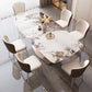 Modern Sintered Stone Top Dining Set Rectangle 1/2/5/7 Pieces Dinette Table Set in Gold Clearhalo 'Dining Room Sets' 'Dining Tables & Seating' 'dining_room_set' 'furn' 'furn_dining_room_set' 'Furniture' 'Kitchen & Dining Furniture' 5446483