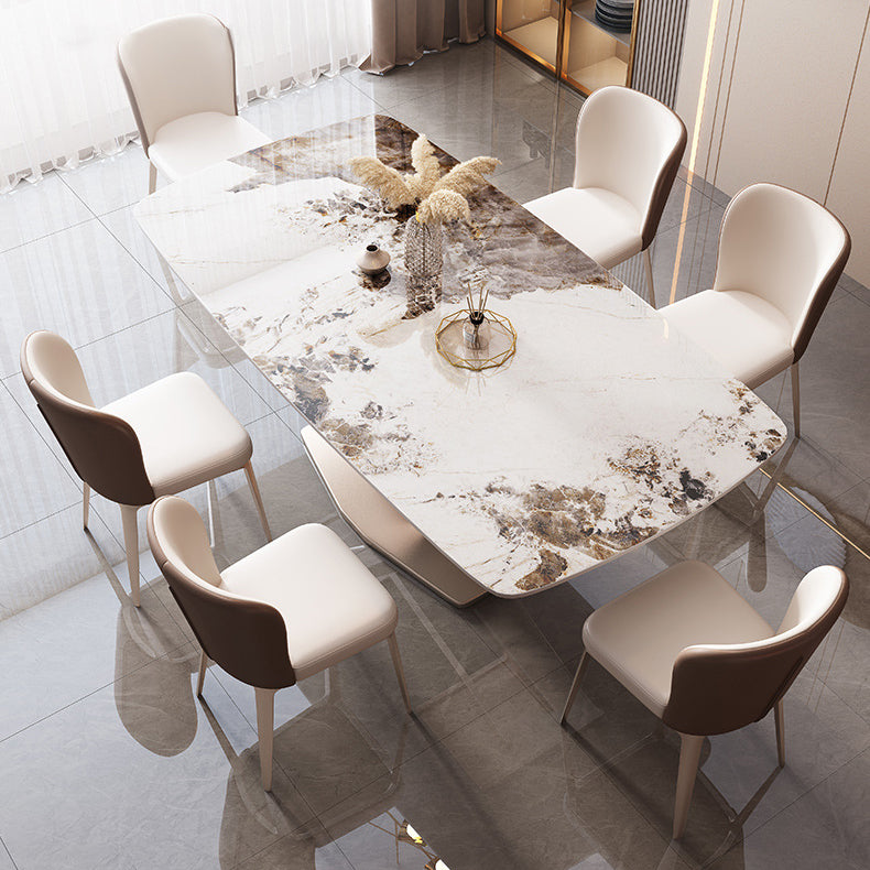 Modern Sintered Stone Top Dining Set Rectangle 1/2/5/7 Pieces Dinette Table Set in Gold Clearhalo 'Dining Room Sets' 'Dining Tables & Seating' 'dining_room_set' 'furn' 'furn_dining_room_set' 'Furniture' 'Kitchen & Dining Furniture' 5446483