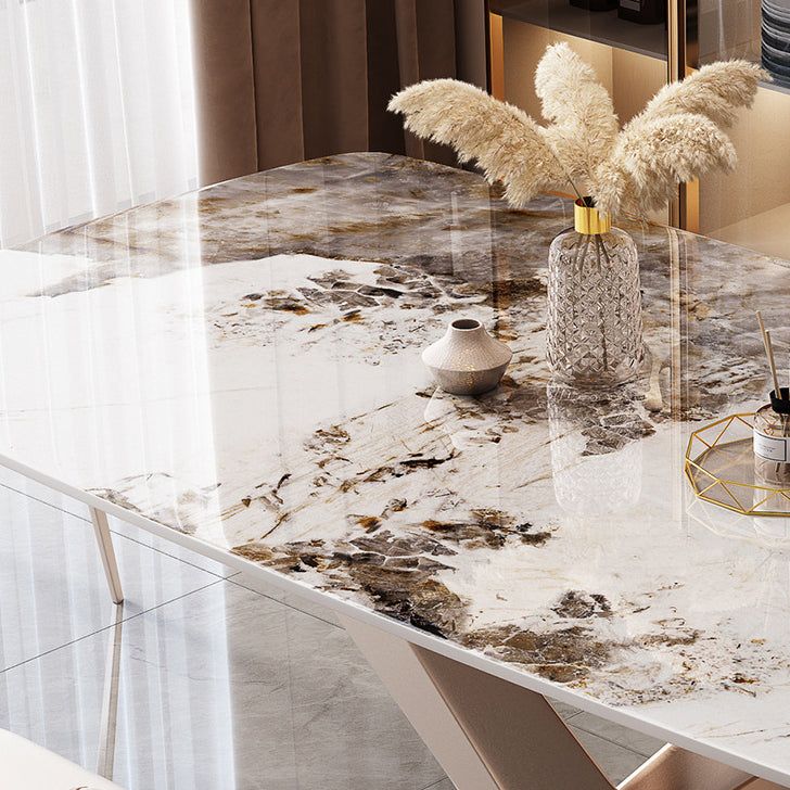 Modern Sintered Stone Top Dining Set Rectangle 1/2/5/7 Pieces Dinette Table Set in Gold Clearhalo 'Dining Room Sets' 'Dining Tables & Seating' 'dining_room_set' 'furn' 'furn_dining_room_set' 'Furniture' 'Kitchen & Dining Furniture' 5446486