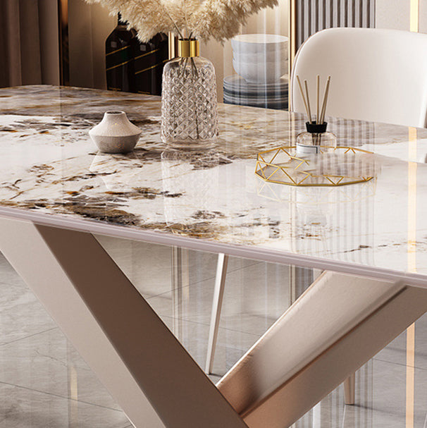 Modern Sintered Stone Top Dining Set Rectangle 1/2/5/7 Pieces Dinette Table Set in Gold Clearhalo 'Dining Room Sets' 'Dining Tables & Seating' 'dining_room_set' 'furn' 'furn_dining_room_set' 'Furniture' 'Kitchen & Dining Furniture' 5446487