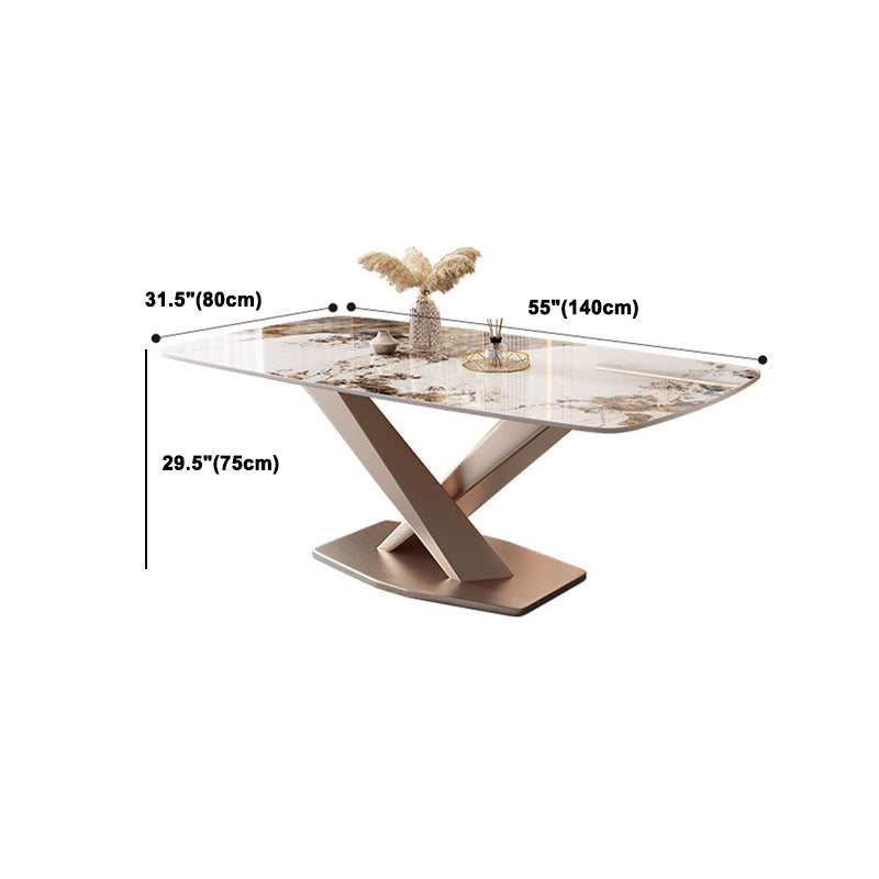 Modern Sintered Stone Top Dining Set Rectangle 1/2/5/7 Pieces Dinette Table Set in Gold Clearhalo 'Dining Room Sets' 'Dining Tables & Seating' 'dining_room_set' 'furn' 'furn_dining_room_set' 'Furniture' 'Kitchen & Dining Furniture' 5446491