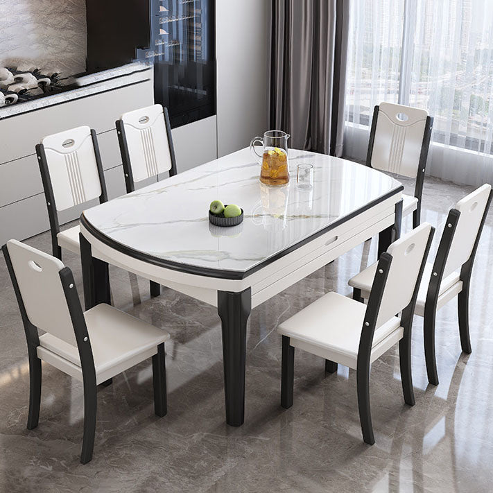 Sintered Stone Top Table 4 Legs Drop-Leaf Dining Table for Kitchen White 59.1"L x 35.4"W x 29.9"H Without Chairs Clearhalo 'Dining Tables & Seating' 'Dining Tables' 'dining_table' 'furn' 'furn_dining_table' 'Furniture' 'Kitchen & Dining Furniture' 5446525