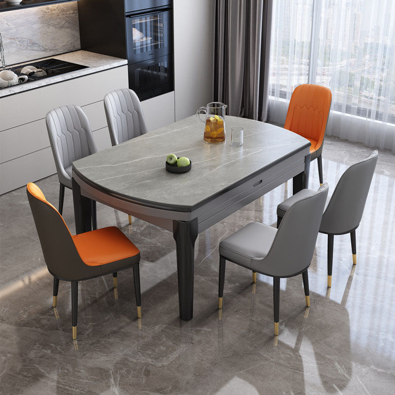 Sintered Stone Top Table 4 Legs Drop-Leaf Dining Table for Kitchen Light Gray Without Chairs Clearhalo 'Dining Tables & Seating' 'Dining Tables' 'dining_table' 'furn' 'furn_dining_table' 'Furniture' 'Kitchen & Dining Furniture' 5446533