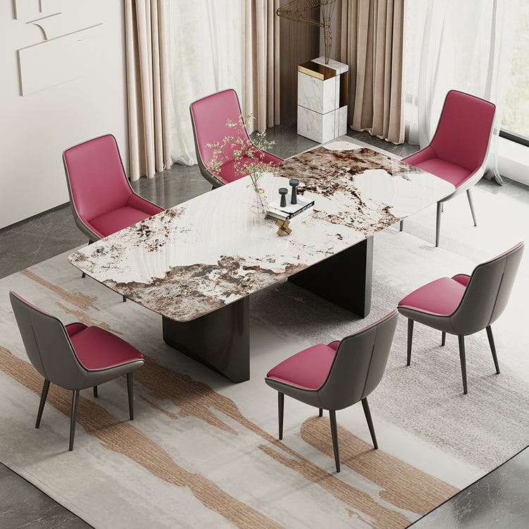 Rectangle Double Pedestal Table Modern Stone Top Black Base Dining Site Table Pandora Gold Without Chairs Clearhalo 'Dining Tables & Seating' 'Dining Tables' 'dining_table' 'furn' 'furn_dining_table' 'Furniture' 'Kitchen & Dining Furniture' 5446556
