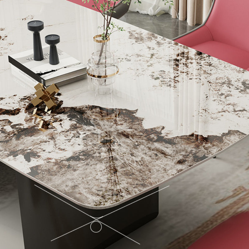 Rectangle Double Pedestal Table Modern Stone Top Black Base Dining Site Table Clearhalo 'Dining Tables & Seating' 'Dining Tables' 'dining_table' 'furn' 'furn_dining_table' 'Furniture' 'Kitchen & Dining Furniture' 5446559