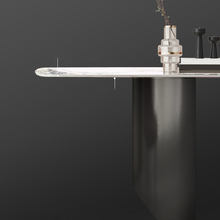 Rectangle Double Pedestal Table Modern Stone Top Black Base Dining Site Table Clearhalo 'Dining Tables & Seating' 'Dining Tables' 'dining_table' 'furn' 'furn_dining_table' 'Furniture' 'Kitchen & Dining Furniture' 5446563