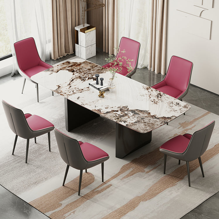 Rectangle Double Pedestal Table Modern Stone Top Black Base Dining Site Table Clearhalo 'Dining Tables & Seating' 'Dining Tables' 'dining_table' 'furn' 'furn_dining_table' 'Furniture' 'Kitchen & Dining Furniture' 5446565