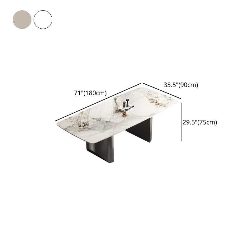 Rectangle Double Pedestal Table Modern Stone Top Black Base Dining Site Table Clearhalo 'Dining Tables & Seating' 'Dining Tables' 'dining_table' 'furn' 'furn_dining_table' 'Furniture' 'Kitchen & Dining Furniture' 5446570